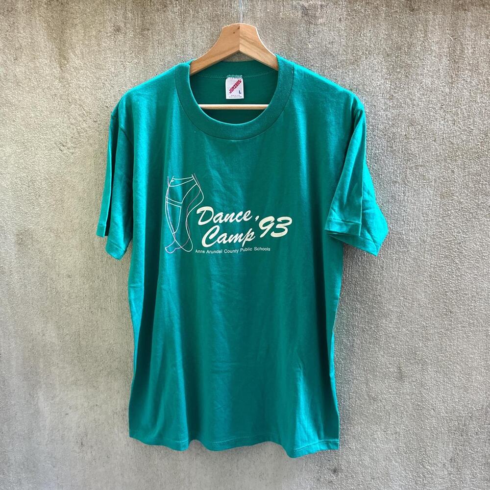 JERZEES Tee Shirt Vintage 1993 Dance Camp Short Sleeve Teal Green Size Large